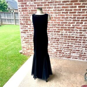 Vintage 90s Stretch Black Velour Evening Gown 8